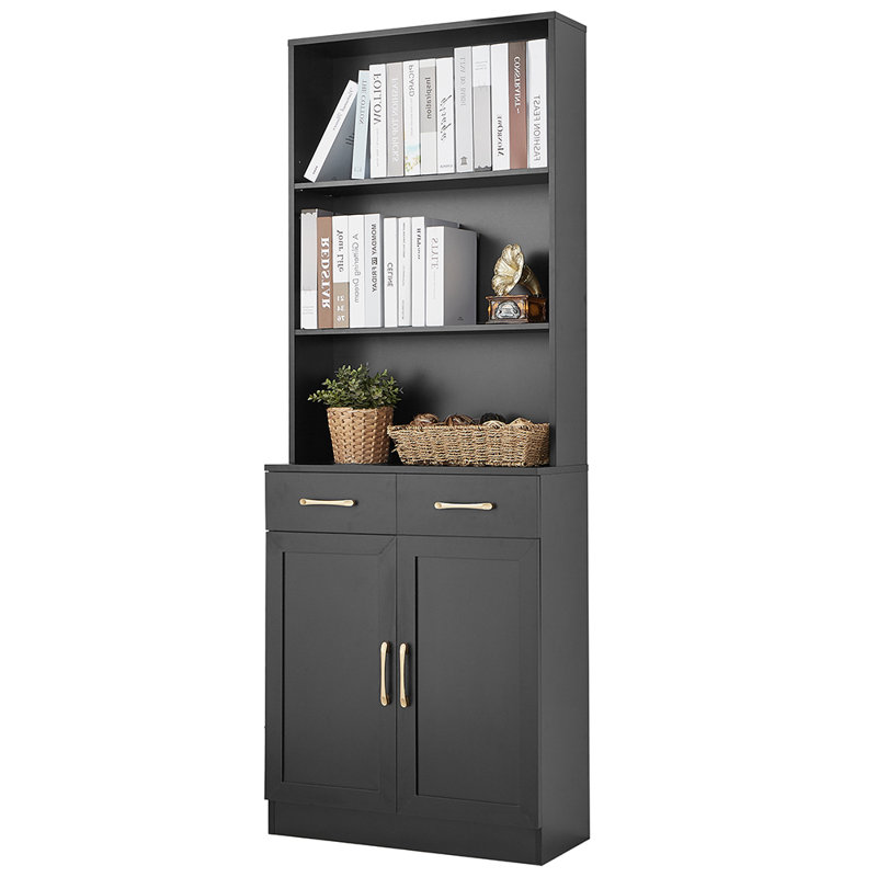 Armoire de rangement pour salle de bain avec deux portes et tiroirs, Noir