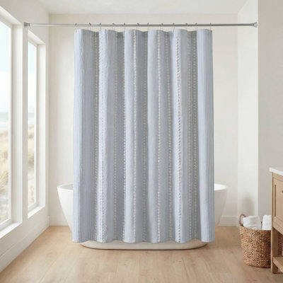 Rideau de douche en coton bleu 183 x 183 cm, jacquard texturé moderne pour salle de bain