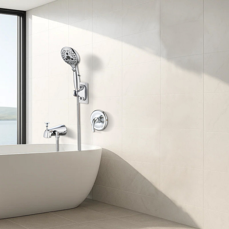 Lift-Up Diverter Bathtub Faucet With 6 Settings Handheld Shower (Rough-In Valve Not Included), Chrome