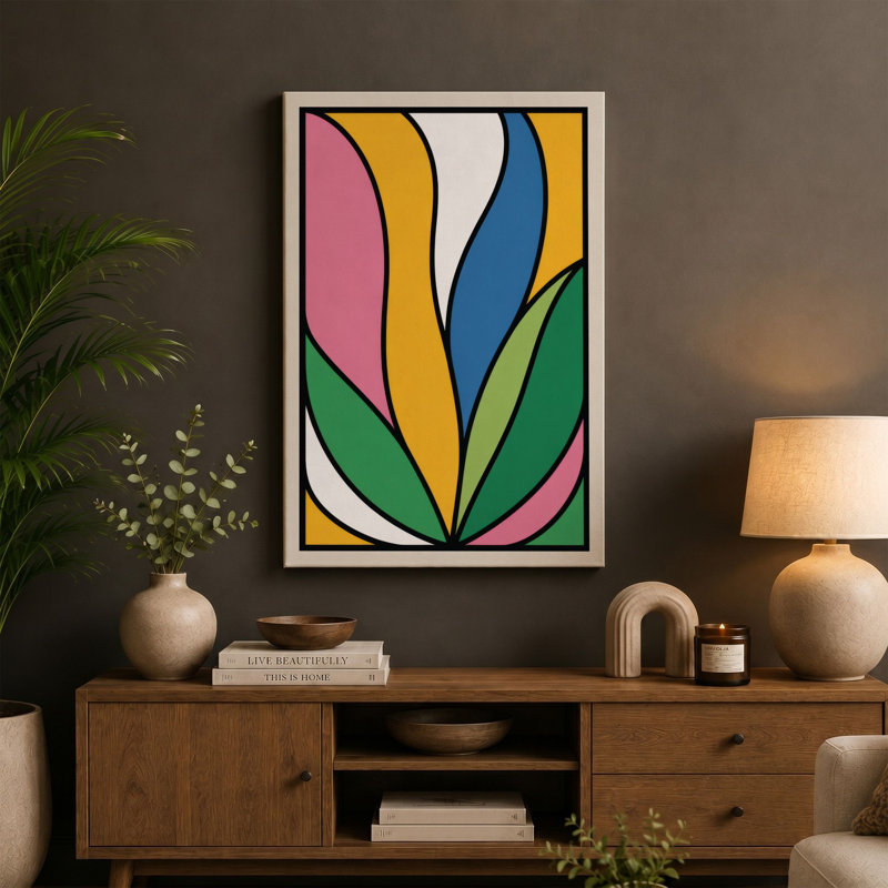 Petals and Geometry Geometric 1 Piece Wrapped Canvas Wall Art, 36x24 - 91.4 x 61.0 cm, Terracotta Border