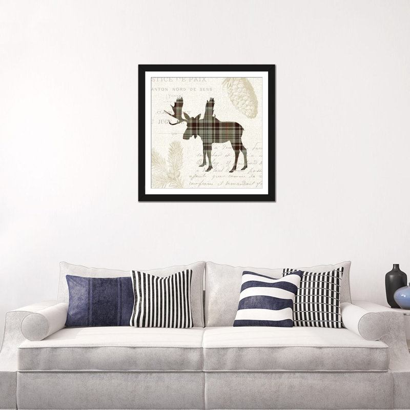 «Plaid Lodge, Tan IV», impression sur toile, Papier beaux-arts encadré noir, Blanc, H 24 po x l 24 po x P 1 po