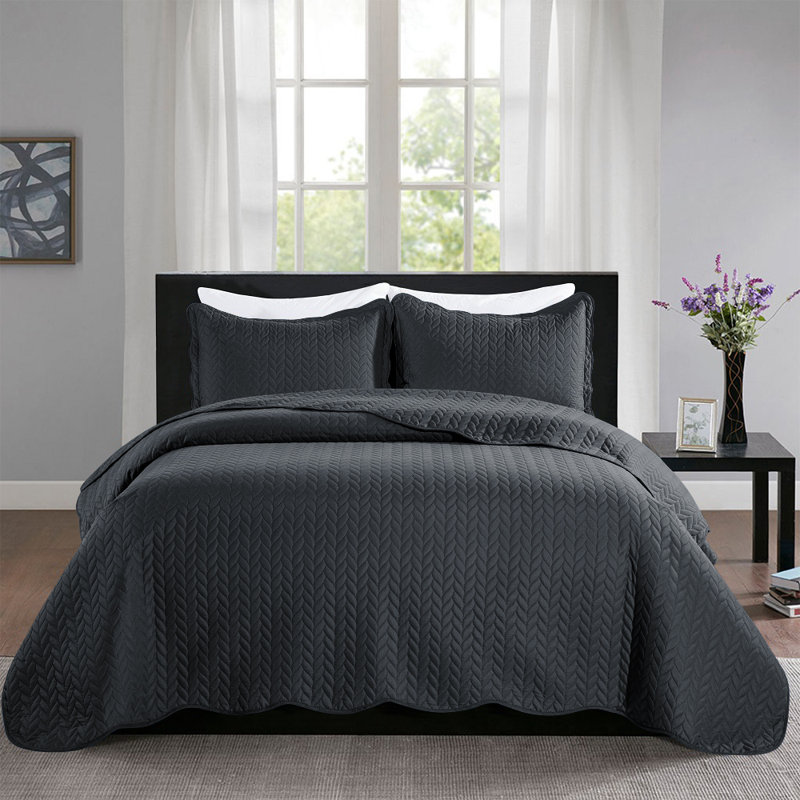 Microfiber Embossed Queen Quilt Sets| Hotel-Quality Bedspread, Charcoal, Queen Bedspread ( 90 x 96)+ 2 Standard Pillowcases