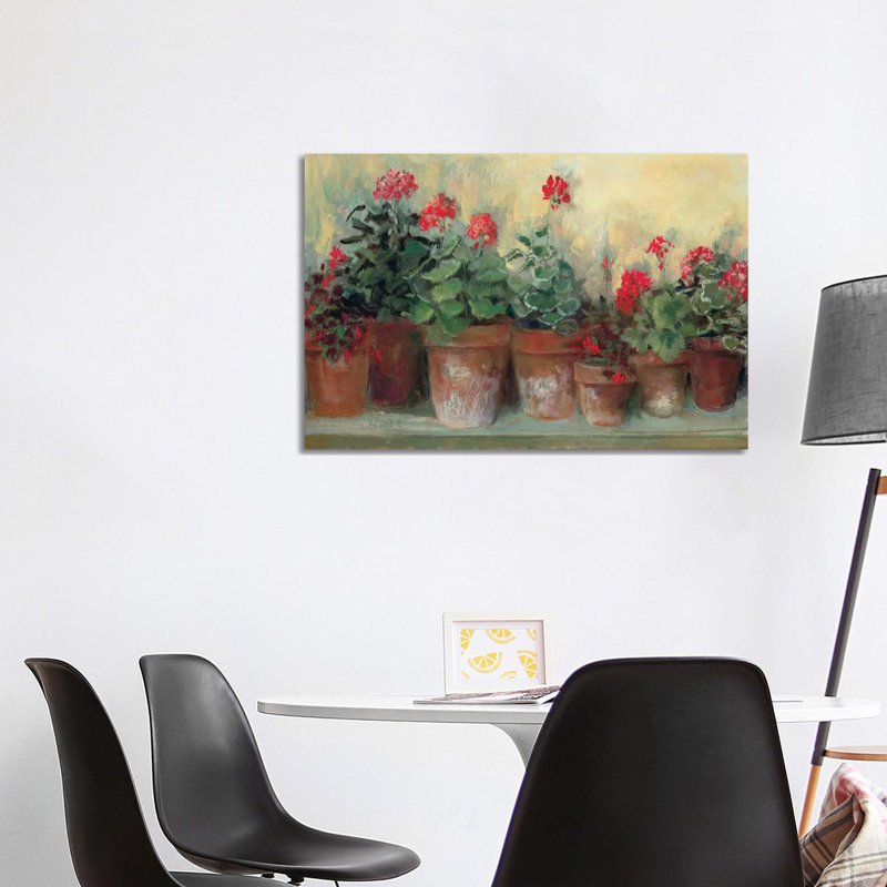 Kathleen's Geraniums by Carol Rowan - Print on Canvas, 101.6 cm H x 66.04 cm W, Black Floater Framed