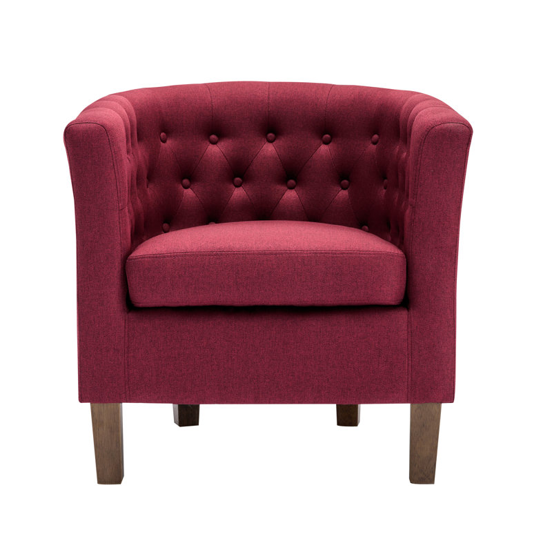 Fabric Barrel Accent Chair with Rubberwood Legs, Merlot Red