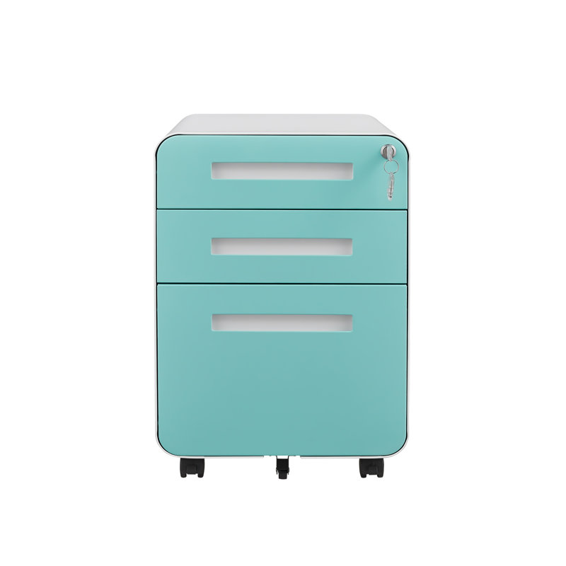 Classeur mobile à 3 tiroirs avec serrure et roulettes anti-basculement, rangement en métal vert menthe pour bureau à domicile