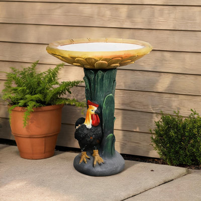 Bain d'oiseaux en béton à colonne avec détails de tournesol de style architectural - finition jaune classique, l 20 po x H 23 po