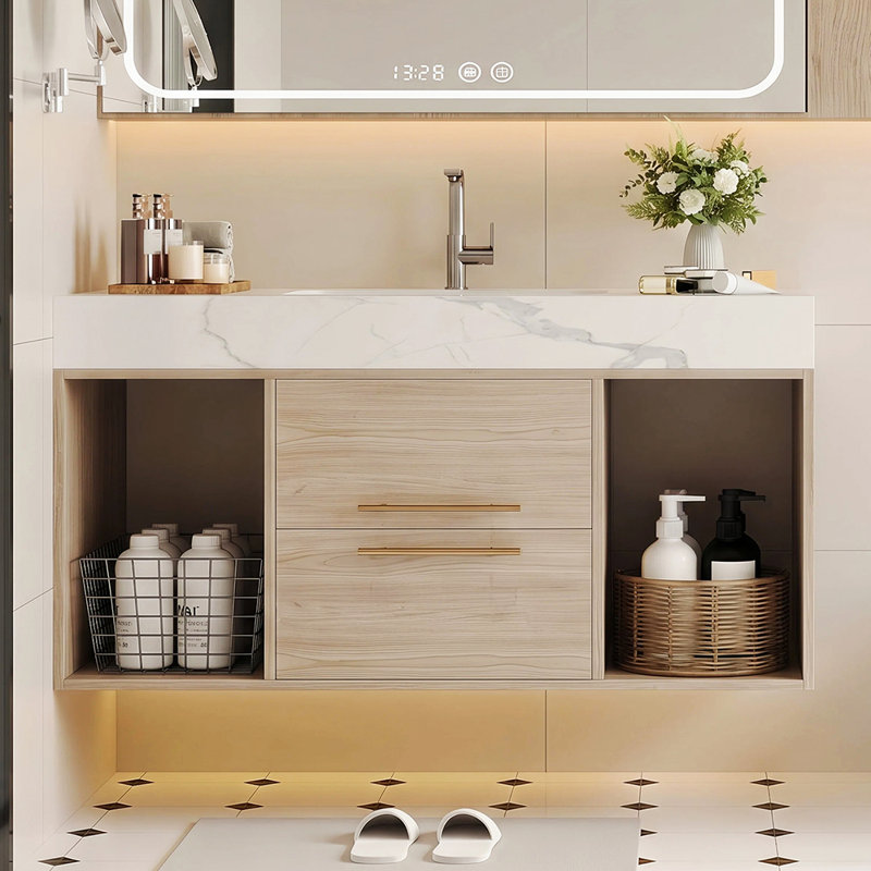 Armoire de rangement murale 39,4 "avec lavabo en céramique 39,4" avec 2 tiroirs et 2 espaces ouverts Madeley, Vessel