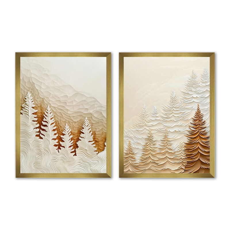 «Mist Over the Pines Autumn Forest I», impression d'art mural 2 pièces, H 32 po x l 48 po, Cadre doré simple