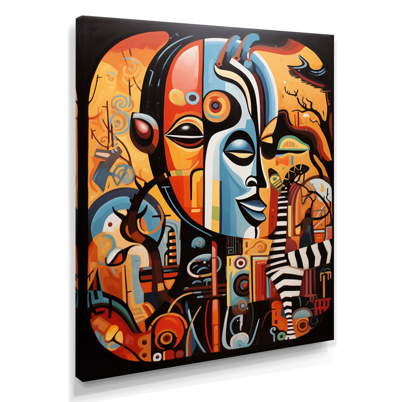 Art contemporain africain, collage de masques abstraits, H 40 po x l 30 po, Toile tendue