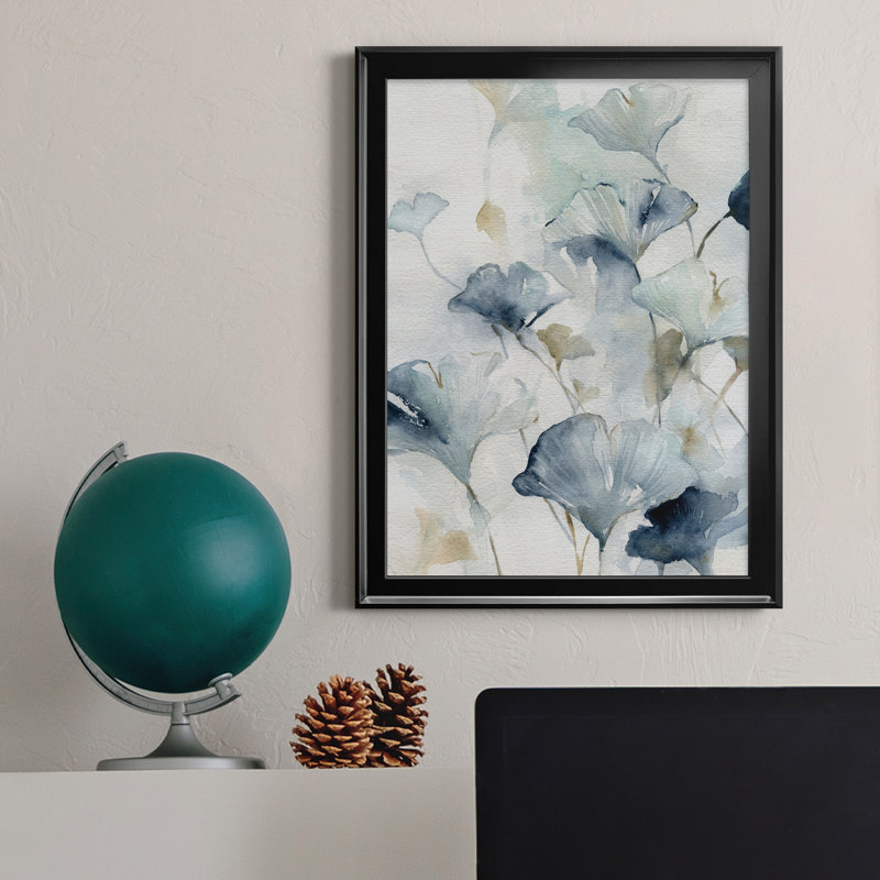 Indigo Ginkgo II - peinture sur toile encadrée, H 18,5 po x l 24,5 po x P 1,5 po, Noir