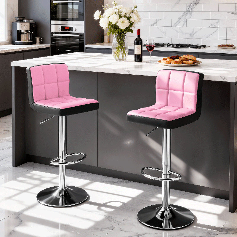 Tabourets de bar pivotants à 360 °, chaises de bar réglables en similicuir pour bar de cuisine ou de maison, Chrome, Rose