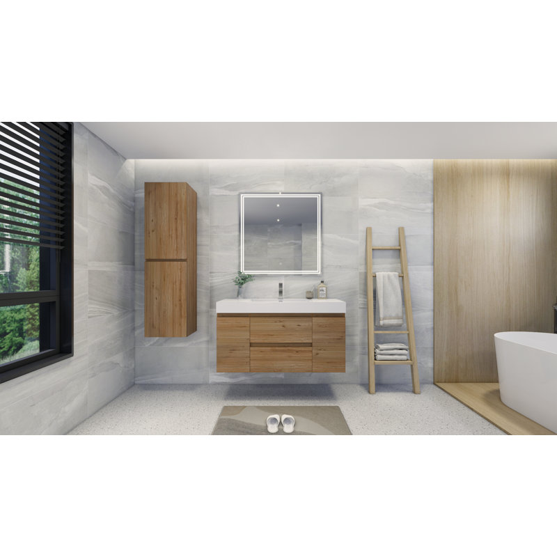 Ensemble de meuble-lavabo mural simple 48 po Carol-Ann, Chêne naturel