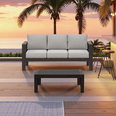 All-Weather Outdoor Patio Sofa Set with Thick Cushions  Matching Table - Premium Metal Frame, Easy Assembly
