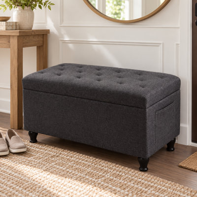 31" Linen Upholstered Tufted Storage Ottoman Bench For Living Room