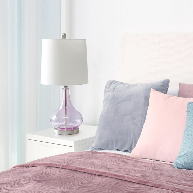 Lampe de table de chevet 23,25 "moderne en verre coloré avec abat-jour en tissu blanc, Mauve