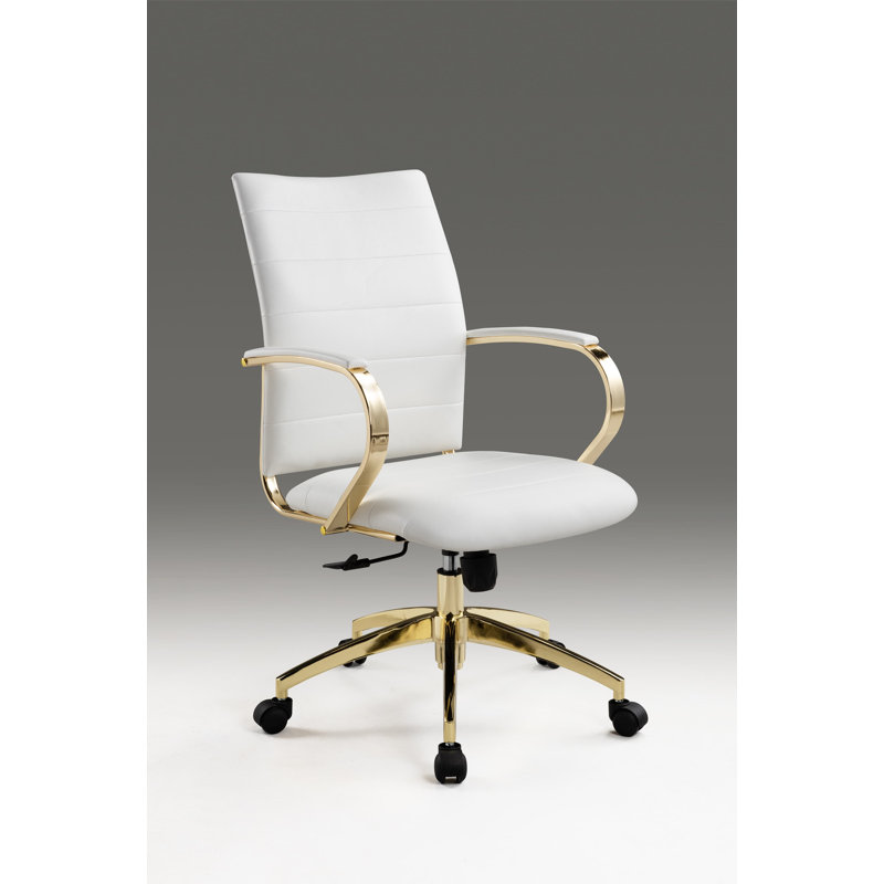 Everly Quinn Elphaba Polyurethane Conference Chair, White, Gold
