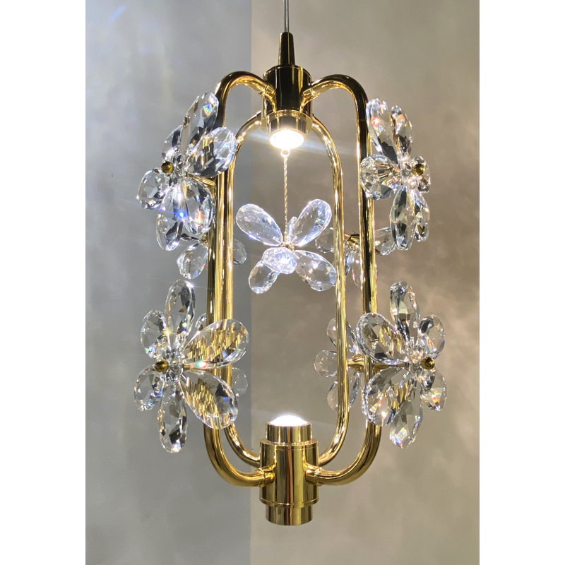 Gold and Crystal Floral 2-Light Dimmable Chandelier