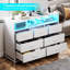 Commode 7 tiroirs en bois moderne avec station de charge et lumières DEL, grande capacité de rangement