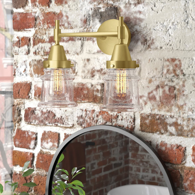 Éclairage pour meuble-lavabo à 2 lumières à intensité variable Gayle, Ampoule DEL rétro 4 watts, Grainé, Laiton satiné