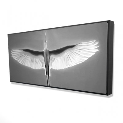 Great blue heron in flight - bird - 24"x48" Framed canvas