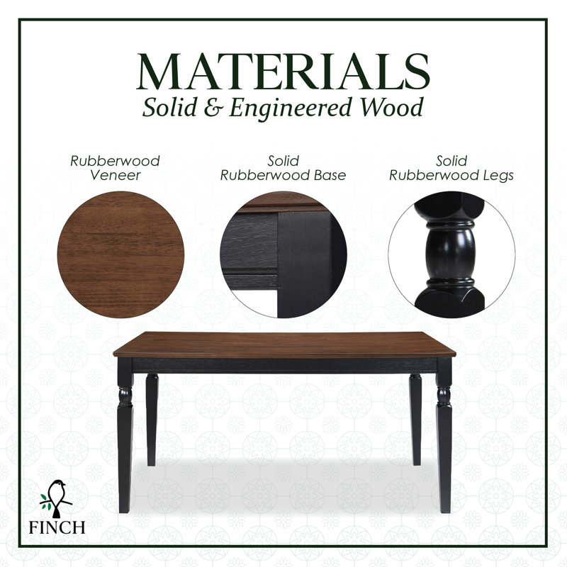 Provence Mercie 60-Inch Farmhouse Dining Table with Two-Tone Finish and Turned Legs, Black