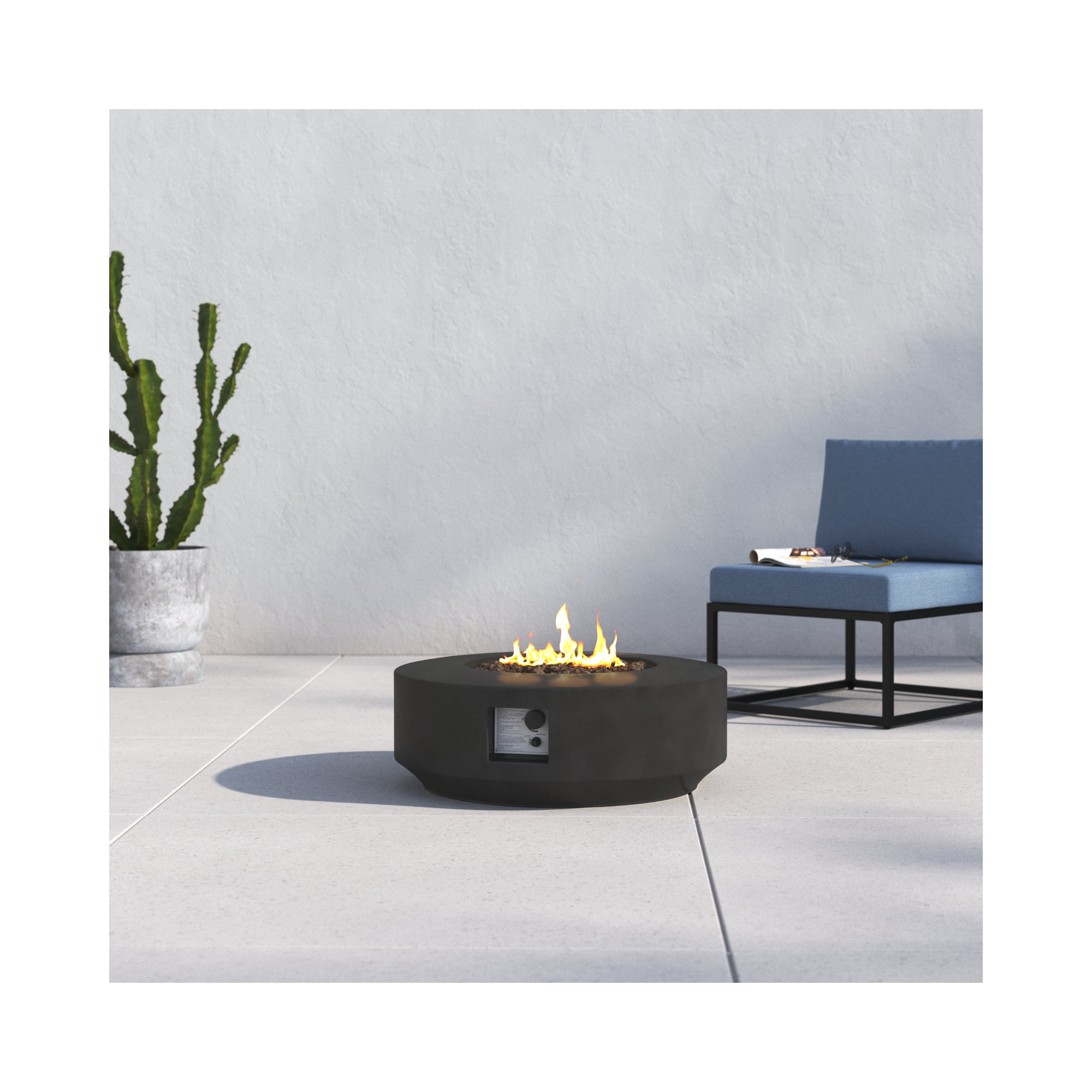 Rashid Round Fire Pit Table, Charcoal