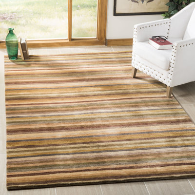 Tibetan Hand Knotted Wool Pile Striped Rug