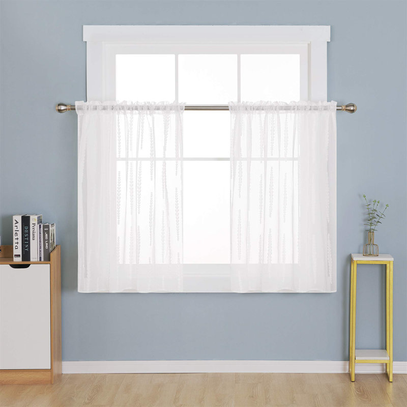 Jacquard Striped Design Rod Pocket Sheer Curtains (Set of 2), 52" W x 63" L, Pink