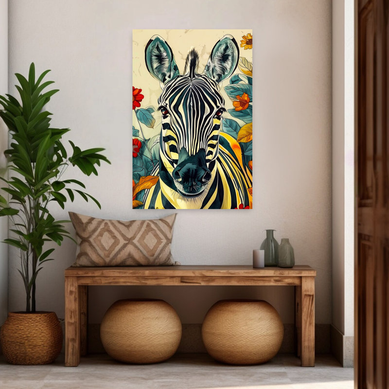 Animaux tropicaux, art zébré audacieux et coloré, H 48 po x l 32 po