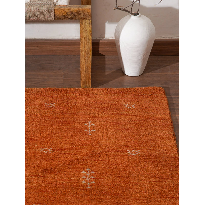 Ownby Hand Knotted Loom Wool Eco-Friendly Area Rugs - Round, Orange White Color, Contemporary Modern Design, High Pile Thick Handmade Anti Skid Area Rugs for Living Room, Bed Room