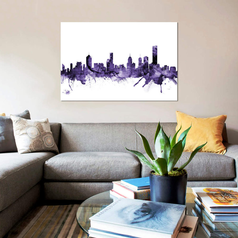 «Melbourne, Australie Skyline» par Michael Tompsett, impression, H 12 po x l 18 po x P 1,5 po, Pas de tapis, Toile tendue