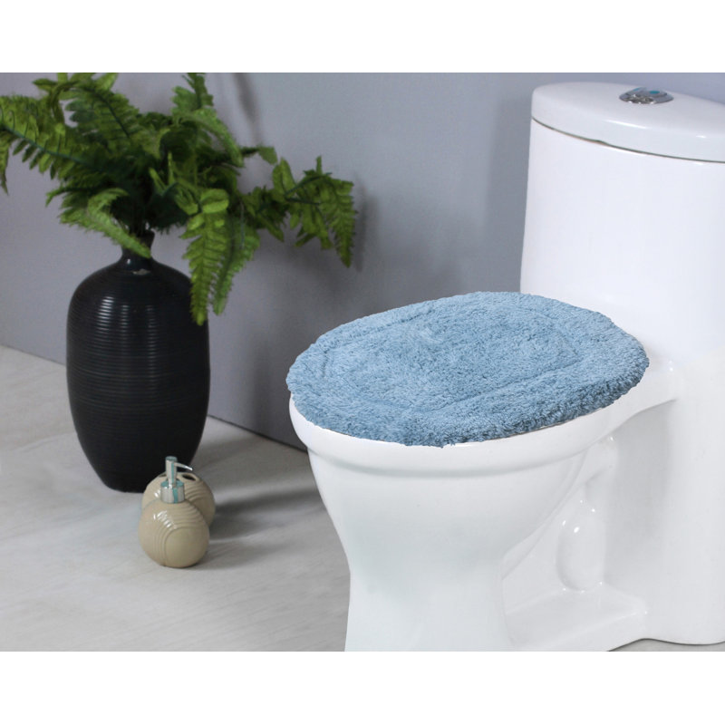 Luxury 100% Cotton Elastic fitted design ensures a secure and snug fit on standard 18"x18" Toilet lid Cover, Blue