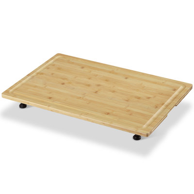 Bamboo Pasta Board Stove Cover & Cutting Board 30x20 Inch – Adjustable Legs, Built-in Handles, Juice Grooves – Versatile Wooden Board for RV Stove Top, Drainboard Cover, Small Kitchens, Camping – Original Color Square Groove Handle