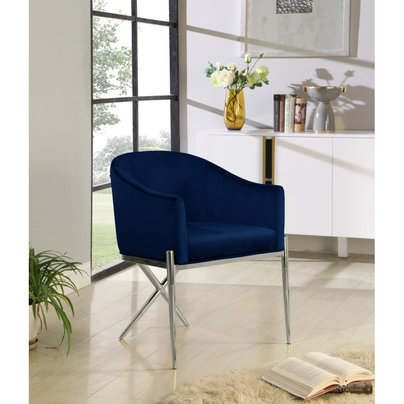 Chaise rembourrée Xavier, Chrome, Velours marine