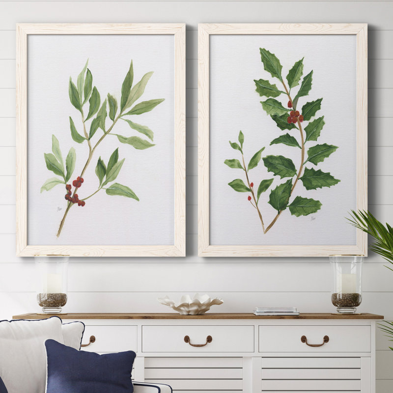 «Winter Botanical I», ensemble de 2 reproductions d'art, H 31,5 po x l 47 po x P 1,5 po, Toile blanche encadrée, Pas de tapis