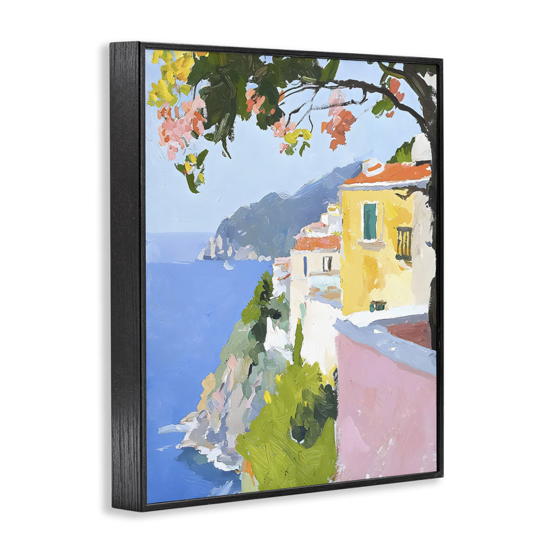 Vue de mer côtière italienne, estampe numérique, conception par Riley B, H 20 po x l 16 po, Giclée encadrée noir minuit