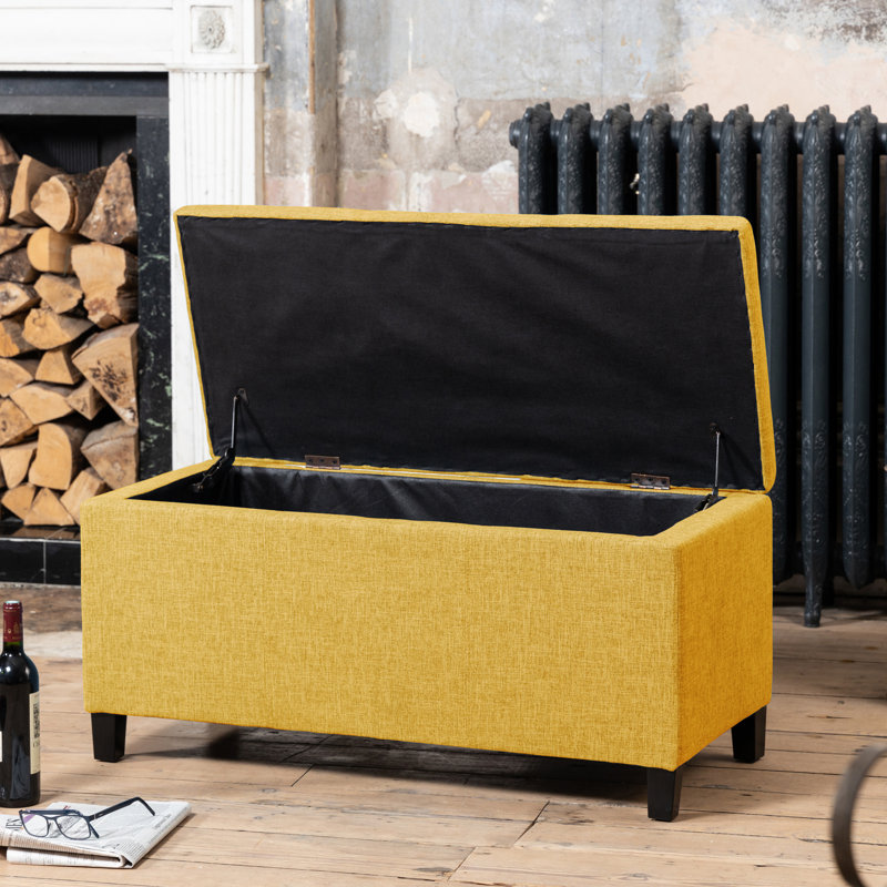 Ahri 98cm Wide Rectangle Solid Colour Standard Ottoman with Storage, Yellow