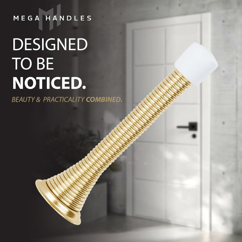 Mega Handles Iron Spring Door Stopper with Rubber Tip, 3.35" Rustproof Heavy Duty Door Stop for Wall Protection | Easy to Install, Includes Screws