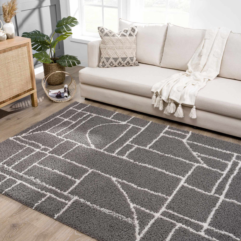 Kaern Abstract Gray Area Rug, Rectangle 6'7" x 9'