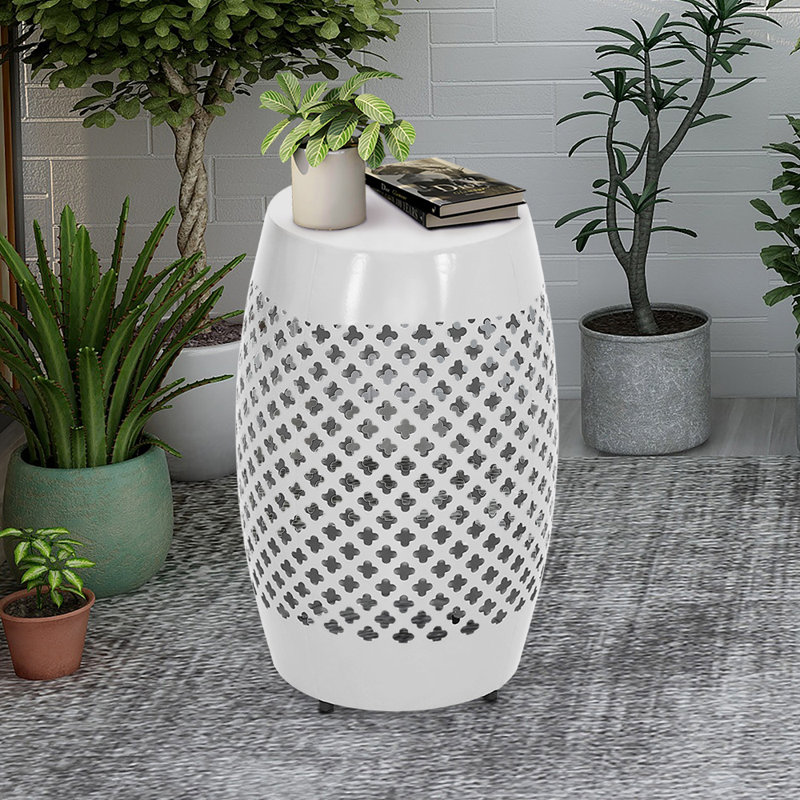 Sandpoint Steel Top End Table, White