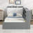 Daybed with Upholstered Storage Headboard, Bookcase and 2 Drawers, Wood Platform Bed with Storage Shelves and Rotatable Storage Board-1596861426-1609245295