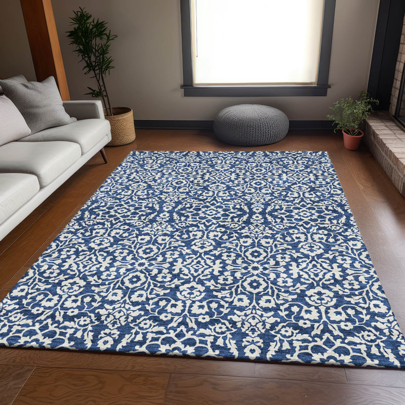 Premium Machine Washable Prisco Navy Rug, Rectangle 10' x 14'