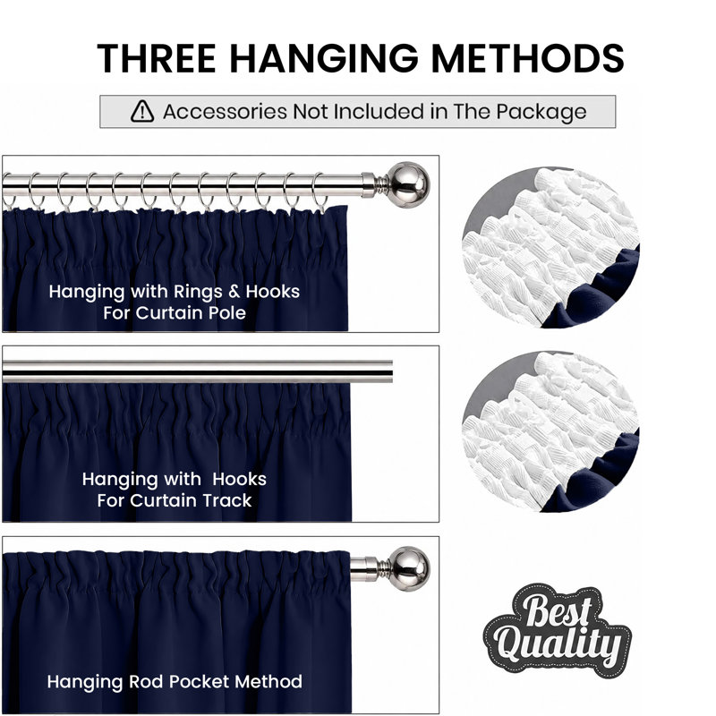 Blackout Curtain Pair, Navy, 168cm Width x 137cm Drop