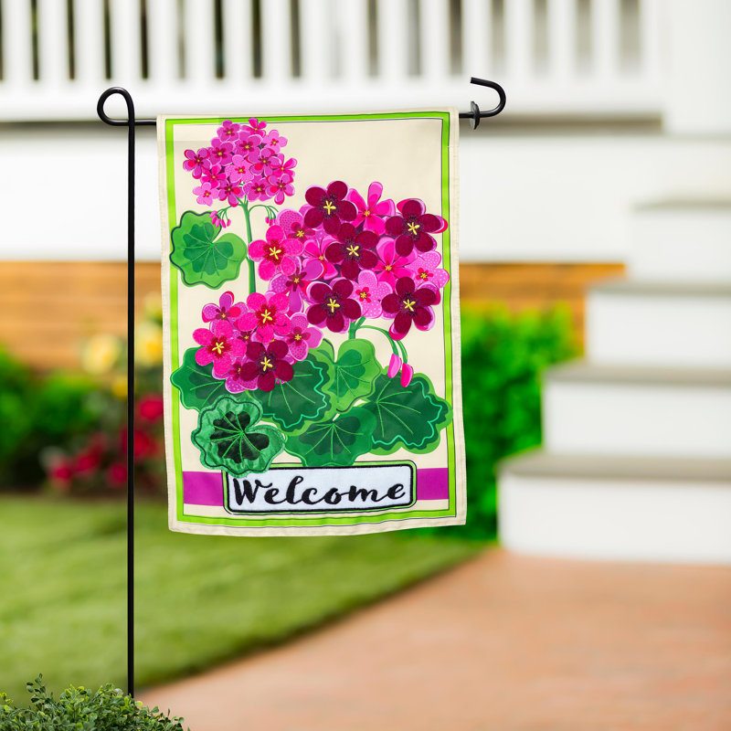 Drapeau de jardin rose géranium appliques de bienvenue