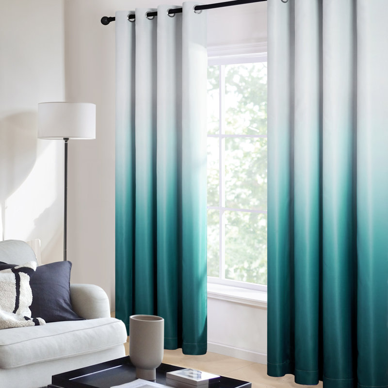 Dorinda  Room Darkening Curtain Single Panel, 52" W x 63" L, White/Teal