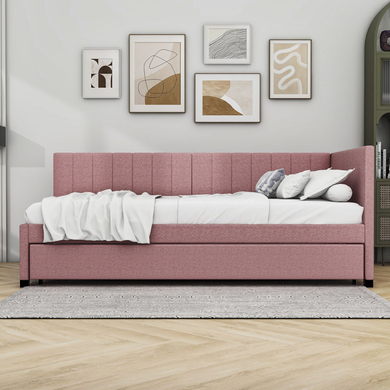 Upholstered Sofa Daybed with Trundle, Twin, Pink