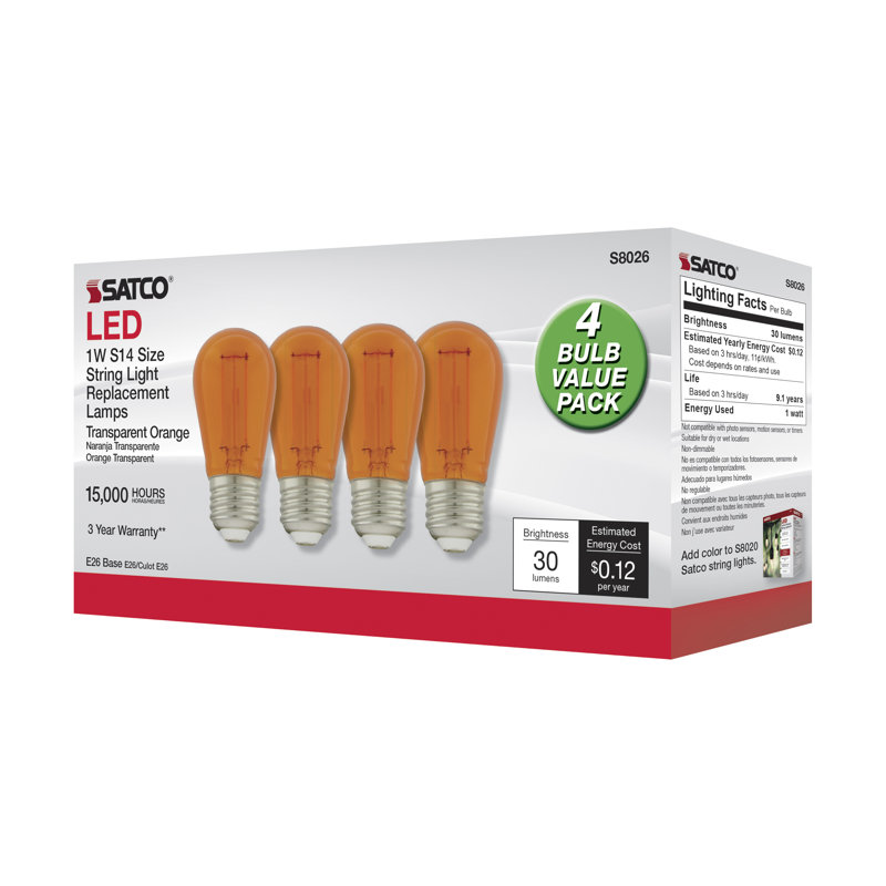 1 W (équivalent à 11 watts), ampoule à DEL S14, à intensité variable, culot moyen E26 (standard)