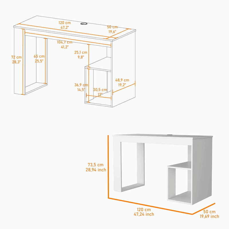 Bureau d'écriture blanc à deux tablettes