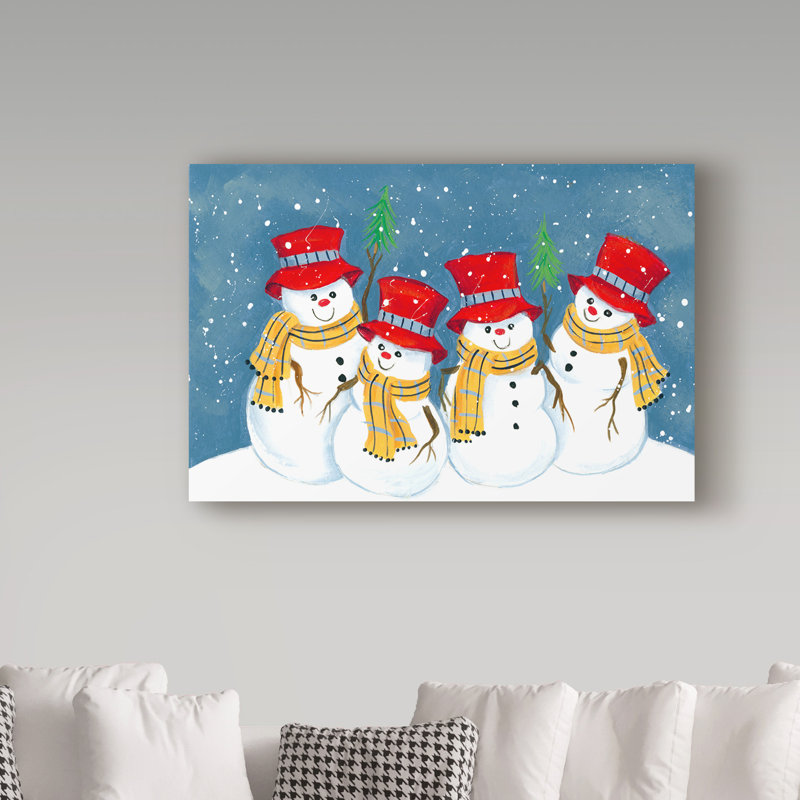 « snow family of 4 », art sur toile, H 30 po x l 47 po x P 2 po