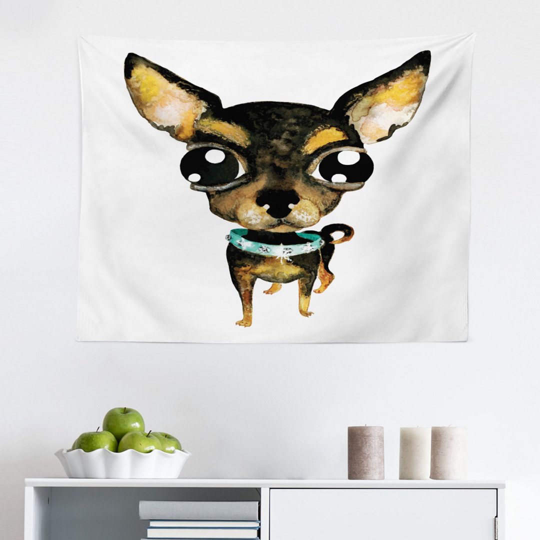 Wandbehang Kreative Aquarell Stil Malerei von Big Eyed Hund mit Edelstein Halsband